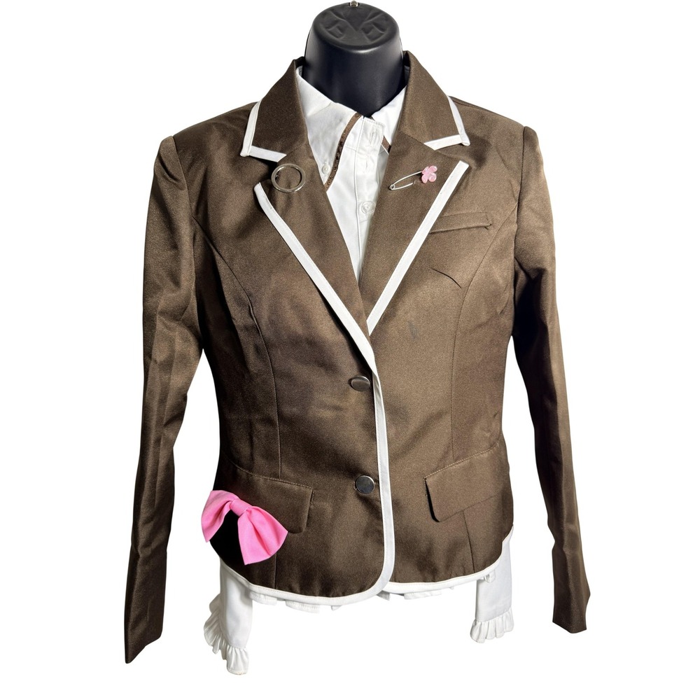 Skirt Suit Womens Medium‎ Brown Polka Dot Blazer Pink Bow Trim Costume Cosplay